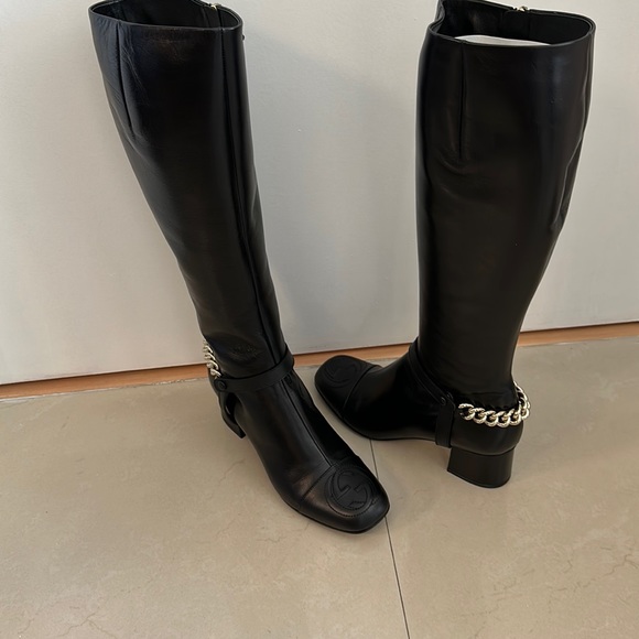 Gucci Lifford /Malaga chain-detail knee-length black leather boots. Brand new. - Picture 1 of 10